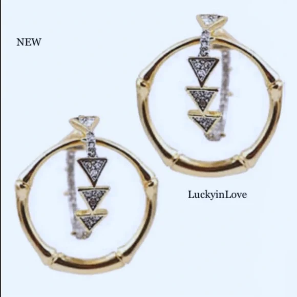 ALEXIS BITTAR • Gold & Silver Bamboo Crystal Double Hoop Orbiting Post Earrings - Picture 10 of 10